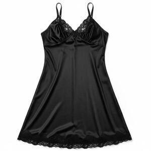 Vtg BESTFORM Black Slip Dress Lace Bodice Coquette Chemise Nightgown Glam XL